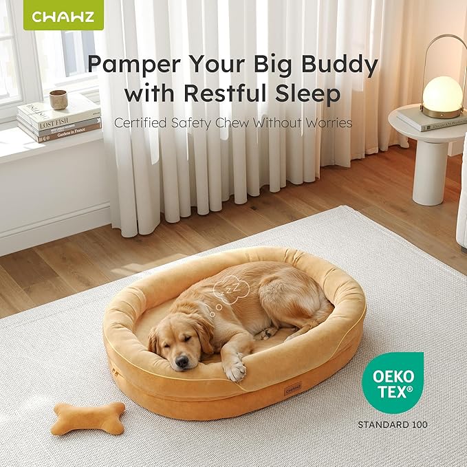 XL Orthopedic Dog Bed, Extra Large Dog Bed, Dog Sofa for Large Sized Dogs with Full-Surround Bolsters, Dual-Sided Dog Cooling Bed with Memory Foam, Washable Pet Sofa with Nonslip Bottom, Brown