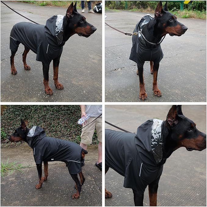 Four-Legged Full Coverage Waterproof Dog Raincoat with Reflective Features Pet Raincoats for Large Medium Small Dogs Black 2XL