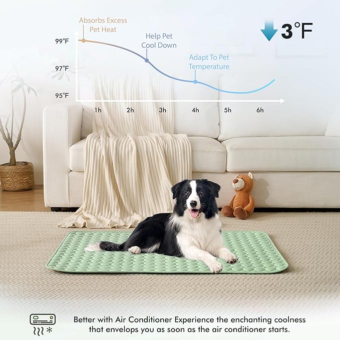 MICROCOSMOS Summer Cooling Mat & Sleeping Pad- Water Absorption Top, Materials Safe, Easy Carry, EZ Clean. Keep Cooling for Pets, Kids and Adults.(Green, 28" x22")