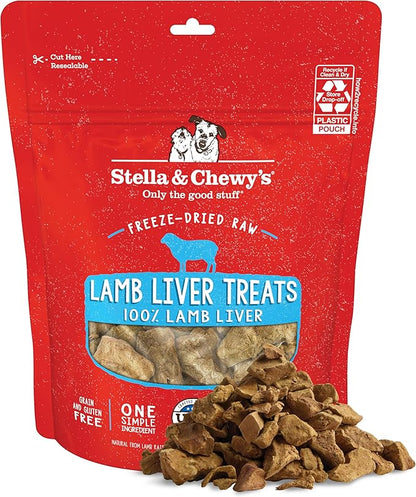 Stella & Chewy's Freeze-Dried Raw Lamb Liver Dog Treats - Single Ingredient, No Additives - Premium Training Treats - Perfect For Picky Eaters - 3oz Bag