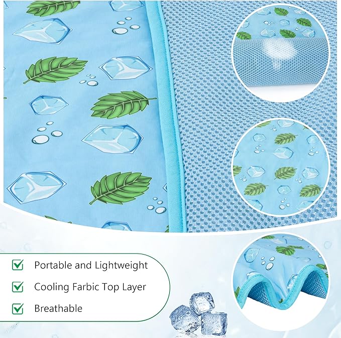 DELIFUR Cat Cooling Mat- Pet Cooling Mat Outdoor for Dogs Self Cooling Pad for Kitten Cat Puppy Machine Washable (Small, Blue Ice)