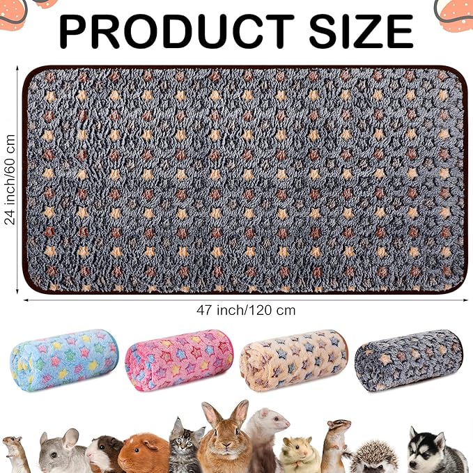 Reginary 4 Pcs Waterproof Guinea Pig Blankets Washable Small Animal Fleece Bedding Guinea Pig Cage Liners Reusable Training Pads Pet Pee Pad Sleep Mat for Hamster(Star Pattern,24 x 47 Inch)