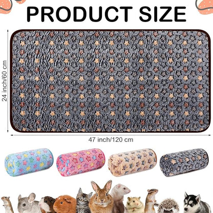 Reginary 4 Pcs Waterproof Guinea Pig Blankets Washable Small Animal Fleece Bedding Guinea Pig Cage Liners Reusable Training Pads Pet Pee Pad Sleep Mat for Hamster(Star Pattern,24 x 47 Inch)