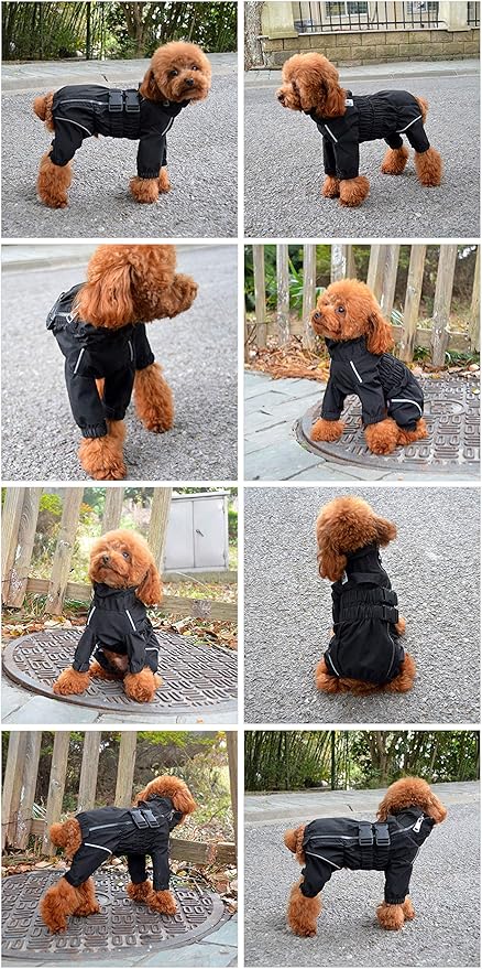 Dogs Waterproof Jacket, Lightweight Waterproof Jacket Reflective Safety Dog Raincoat Windproof Snow-Proof Dog Vest for Small Medium Large Dogs Black XXXL