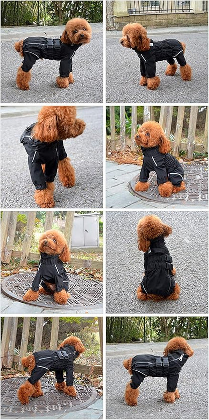 Dogs Waterproof Jacket, Lightweight Waterproof Jacket Reflective Safety Dog Raincoat Windproof Snow-Proof Dog Vest for Small Medium Large Dogs Black L
