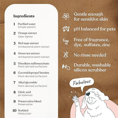 GENTLE CREATURES Magic Foam - Refill - Sulfate-Free, Waterless Shampoo Paw Cleaner for Dogs, Cats, Pets - Dry Shampoo, Foot Cleaner Brush - with Orange, Odor Control Wash - Good for Puppy
