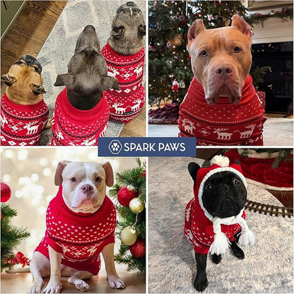 Spark Paws Christmas Dog Sweater – Ultra Soft Holiday Knit Sweater for Small, Medium & Large Dogs, Cute Pet Sweater for French Bulldogs & Big Dogs, Easy Potty V Cut Design Jacket - (Dasher Red,3XL)