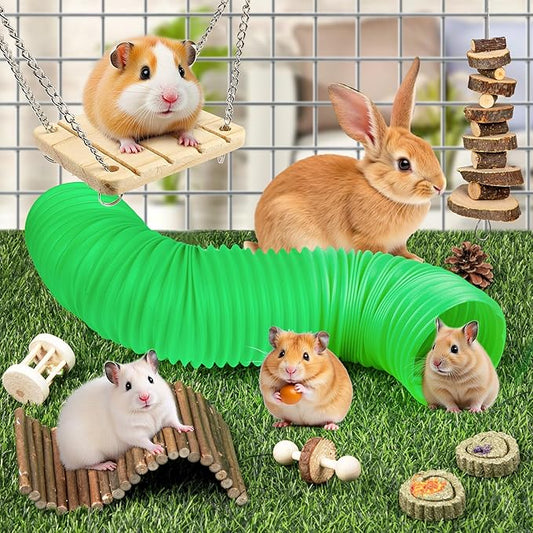 Sofier Hamster Guinea Pig Toys Set Cage Accessories Natural Chew Toys Teeth Rat Chinchilla Rabbit Bunny Rodents Hamster Hideout Ball Enrichment