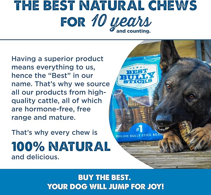 Best Bully Sticks Premium 12 Inch Beef Trachea for Dogs - 12 Count (Pack of 1) - All-Natural, Grain-Free, Single-Ingredient, Promotes Dental Health