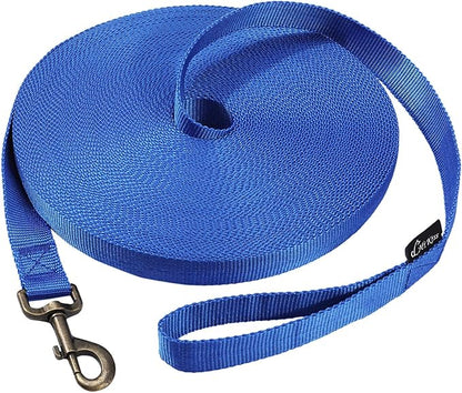 HIKISS Long Dog Leash Obedience Recall Training Agility Lead with Thickening Material for Large Dog - 15ft 20ft 30ft 50ft 100ft Training Leash(Blue 20ft)