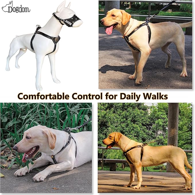 Leather Dog Harness with Padded Chest Plate – Adjustable Genuine Leather H-Style Walking Harness with Metal Buckles and American Flag Emblem for Medium & Large Dogs, Black & Brown(Brown, M)