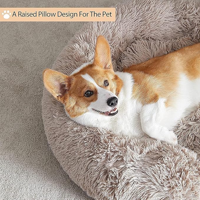 WNPETHOME Donut Dog Beds Large Sized Dog,Anti-Anxiety Caming Large Pet Bed,Fluffy Faux Fur Plush Puppy Bed，Warming Cozy Soft Round Bed for Pet, Cat Cuddler Cushion