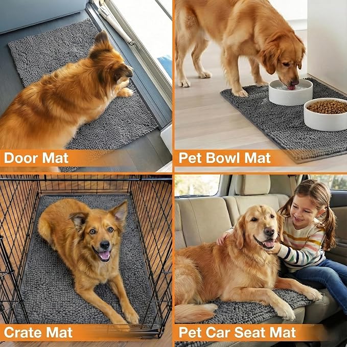 Neater Pets Chenille Dog Door Mat 24” x 17” – Super Absorbent & Quick-Dry Muddy Paws Doormat for Trapping Dirt, Water, Mud - Non-Slip & Machine Washable Pet Rugs for Entryway, Indoor Mud Mats Charcoal