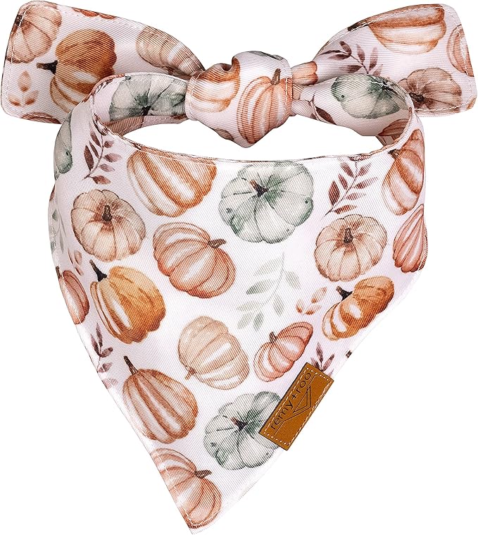 Remy+Roo Fall Dog Bandanas 4 Pack - Amber Set, Premium Durable Polyester Fabric, Patented Curved Design, Adjustable Fit for Small, Large, and XL Dogs, Trendy Patterns, Dog Fall Bandanas (Small)