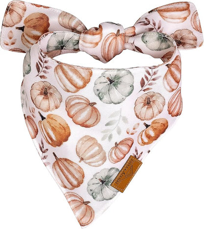 Remy+Roo Fall Dog Bandanas 4 Pack - Amber Set, Premium Durable Polyester Fabric, Patented Curved Design, Adjustable Fit for Small, Large, and XL Dogs, Trendy Patterns, Dog Fall Bandanas (Small)