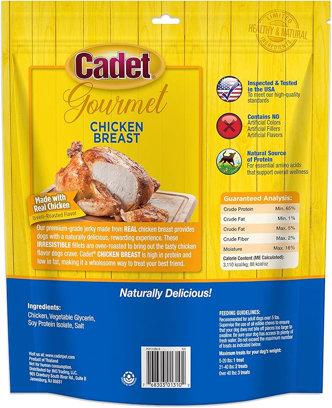 Cadet Gourmet Chicken Breast Dog Treats - Healthy & Natural Chicken Dog Training Treats for Small & Large Dogs - Inspected & Tested in USA (28 oz.)