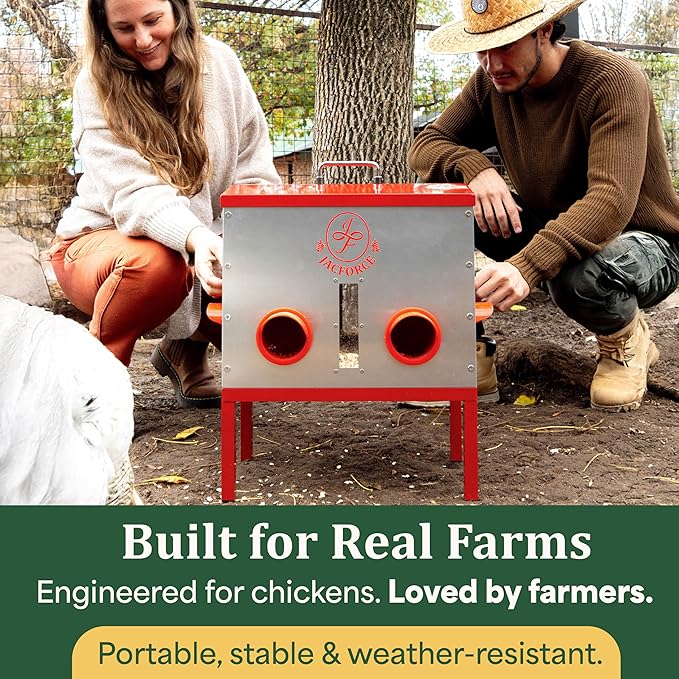 Automatic Chicken Feeder – 40lb No Waste Metal Poultry Feeder with 6 Ports, Locking Lid & Raised Legs – Stops Feed Waste & Constant Refills for Happy Chickens & Clean Coops