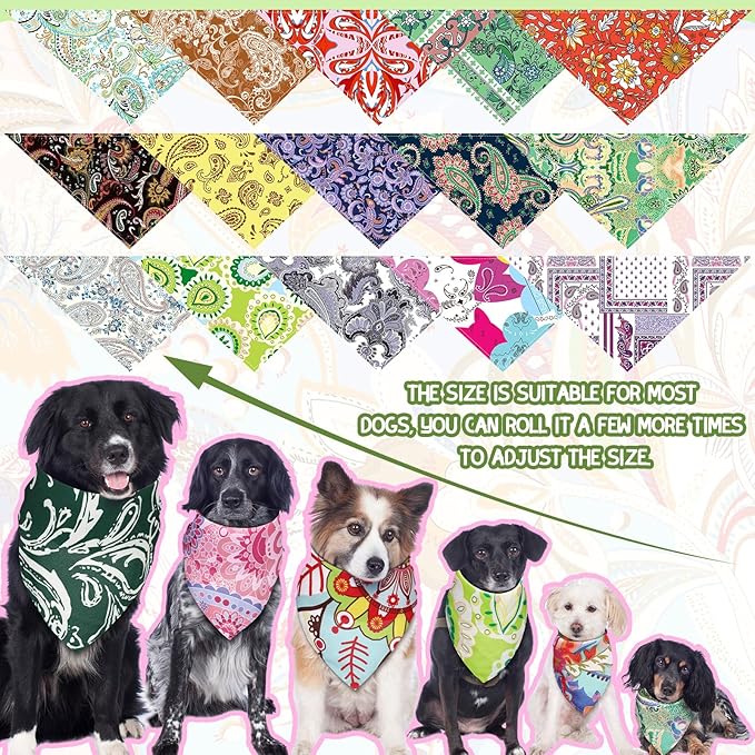 100 Pcs Paisley Dog Bandanas Bulk Pet Bibs Colorful Triangle Scarf Pet Paisley Bandanas for Medium Large Dogs Spring Summer Birthday Costume Decoration