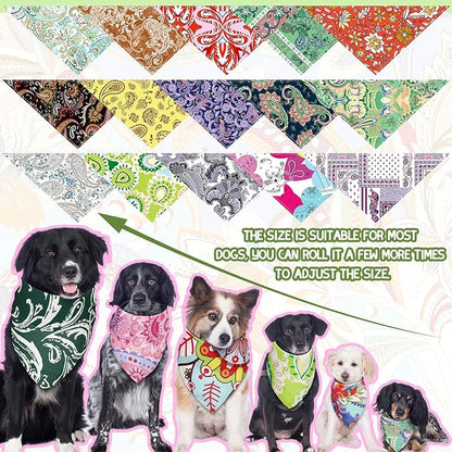 100 Pcs Paisley Dog Bandanas Bulk Pet Bibs Colorful Triangle Scarf Pet Paisley Bandanas for Medium Large Dogs Spring Summer Birthday Costume Decoration