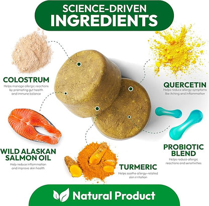 Dog Allergy Relief Chews - 170 Dog Allergy Chews - Itch Relief for Dogs - Omega 3 Fish Oil, Probiotics for Itchy Skin & Hot Spots Allergies, Paw Licking - Dry Skin & Coat Supplement - Immune Health