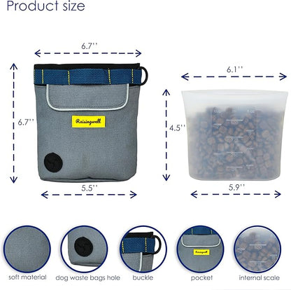 Dog Treat Pouch for Pet Walking and Training with Clicker 2 Cup Silicone Bag Small Fanny Pack Holder for Puppy Snack Dispenser Kit for Leash and Outdoor Use (Gray)