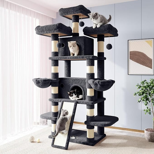 Allewie 82 Inches Large Cat Tree/House/XXL Tall Cat Towers for Big Feline/Scratching Post/Multi-Level Large Kitty Climbing Tree with Condo/Smokey Grey