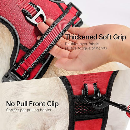 NESTROAD No Pull Dog Harness,Adjustable Oxford Dog Vest Harness with Leash,Reflective No-Choke Pet Harness with Easy Control Soft Handle for Large Dogs(X-Large,Red)