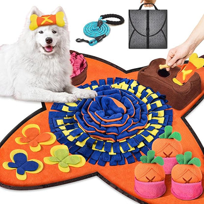 Snuffle Mat for Dogs 32''X20'' for Large Dogs with Dog Leash, Nosework Interactive Sniffing Mat for Cats Rabbits, Slow Feeding Mat for Foraging and Stress Relief (Orange, 32"x20")