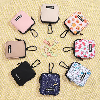Dog Treat Pouch with Training Clicker,Waterproof Nylon Fabric Poop Bag Holders for Leashes,Hands Free Small Dog Walking Bag with Carabiner, Pet Puppy Training Walking Essentials (Dinosaur)