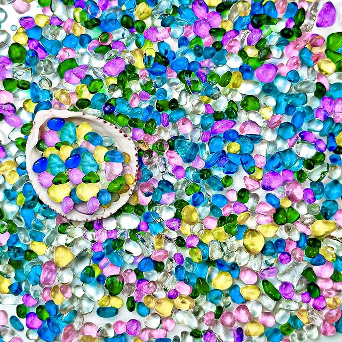 BXI 2.2 Lbs Small Aquarium Substrate Gravel Sand, Polished Smooth Fish Tank Gravel, Colorfast Uncoated Vibrant Blue Sea Glass, Decorative Stones for Vase Fillers, Fairy Garden, Potted Plants