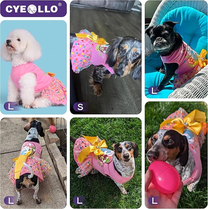 cyeollo Easter Day Dog Dress Dog Clothes Girl Skirt Holiday Outfit Bunny Egg Print Tulle Doggie Dresses for Small Dogs Cats Pet Apparel, Pink L
