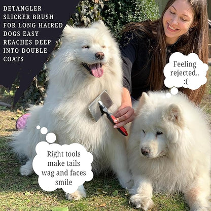 Dog Slicker Brush - Large - Protective Ball Tipped Pins Massages Pet Skin - Professional Groomer Dog Brush for Goldendoodle - Golden Retriever Brush (Large Size)