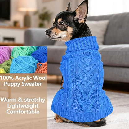 XS Dog Sweater Winter Chihuahua Clothes Girl Boy Knit Turtleneck Dog Clothes Solid Sleeveless Puppy Sweaters Soft and Warm Doggy Coat for Cold Weather(Blue, X-Small)