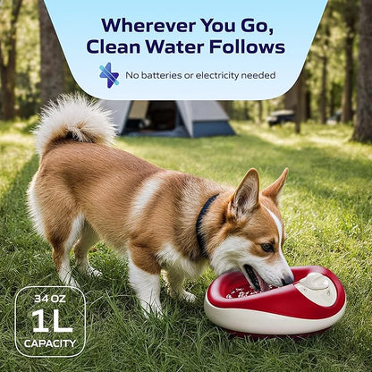 TORUS Filtered Portable Dog Water Dispenser [Upgraded 2025], 1L / 34oz, Automatic Pet Water Dispenser, No Spill, Noise-Free Dog Water Bowl Dispenser, No Power, Ideal for Small Pups and Purrfect Cats