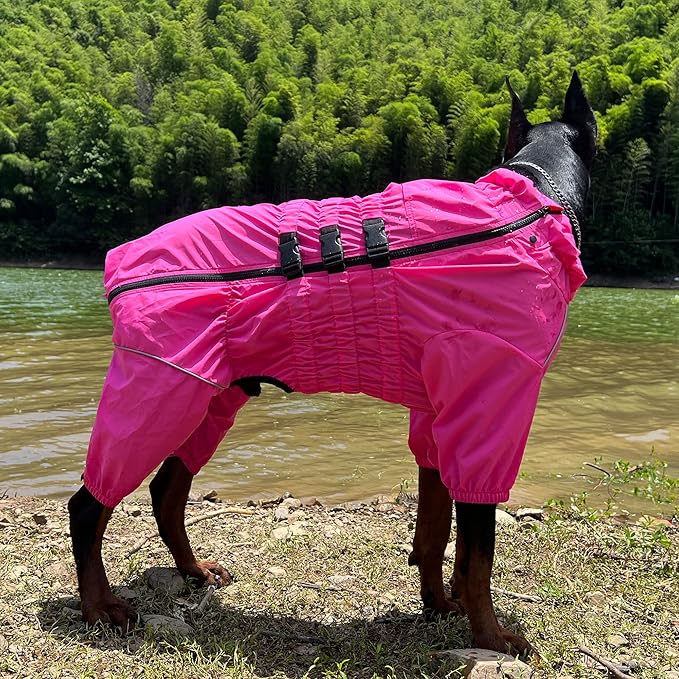 Dogs Waterproof Jacket, Lightweight Waterproof Jacket Reflective Safety Dog Raincoat Windproof Snow-Proof Dog Vest for Small Medium Large Dogs Rosered 5XL