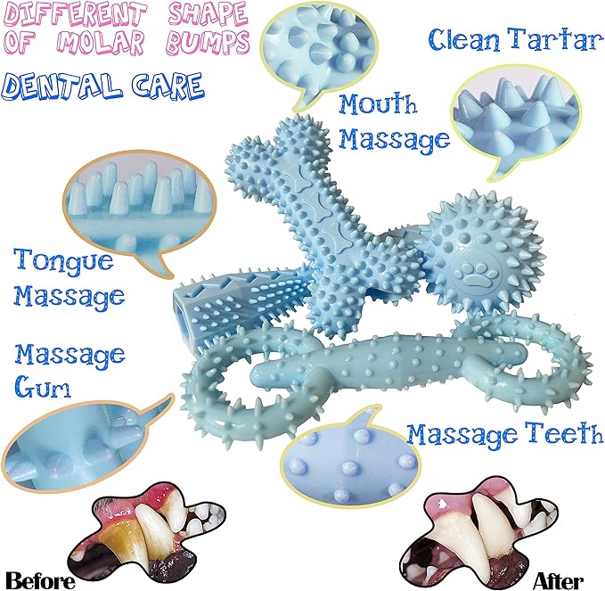 4 Pack Puppy Teething Toys 0-6 Months Puppy Chew Toys for Teething Cute Small Dog Toy Soft Rubber Toy for Puppies(Blue)