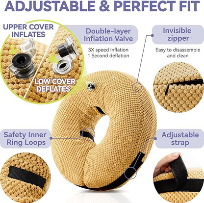 Inflatable Dog Cone Collar - Dog Neck Donut Cone Collar Alternative After Surgery - Soft Cone for Large Medium Small Dogs Cats - Alternative Recovery E Collar (Yello, S)