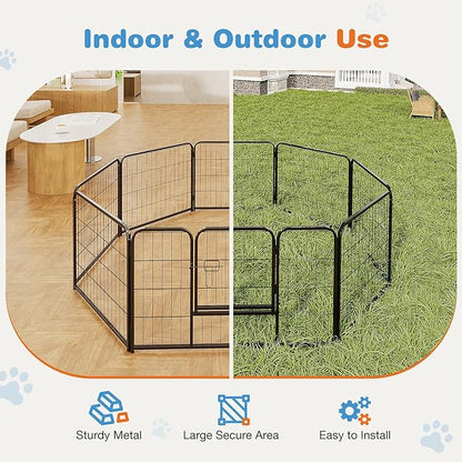FansaFurn 32" Heavy Duty 8-Panel Metal Dog Playpen with Door - Indoor/Outdoor Pet Exercise Pen for Puppies, Small, Medium & Large Dogs, Rabbits - Ideal for Camping, Yard & Garden Use