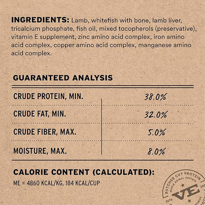 Vital Essentials Freeze-Dried Raw Lamb & Whitefish Meal or Mixer Dog Food Soft Nibs | 99% Lamb, Whitefish, Organs & Bone| 3 lbs Big Bag