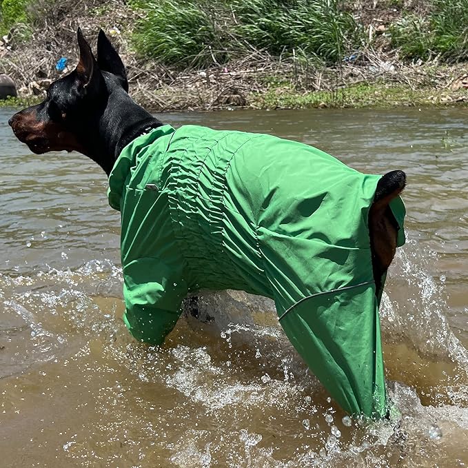 Dogs Waterproof Jacket, Lightweight Waterproof Jacket Reflective Safety Dog Raincoat Windproof Snow-Proof Dog Vest for Small Medium Large Dogs Green M