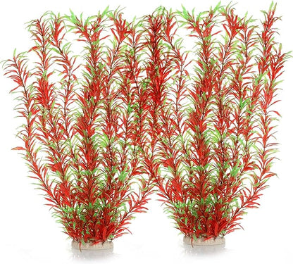 JIHAQUA Aquarium Decor Plastic Plants Extra Large 21 Inches Artificial Fish Tank Plants Tall Fish Tank Decorations (Wine 2pcs)