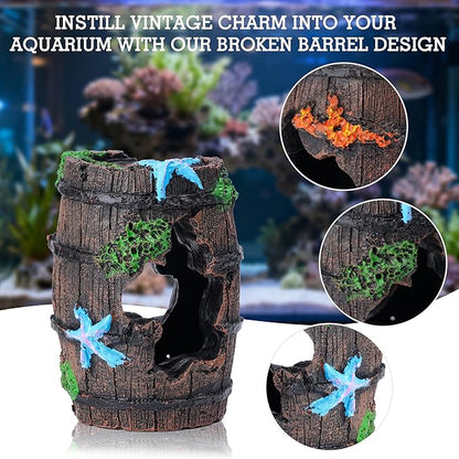 Ameliade Aquarium Plastic Plants Decorations and Fish Tank Broken Barrel Hideout Cave Decor Set Goldfish Betta Small Fish Bowl Ornaments Accessories 12 PCS