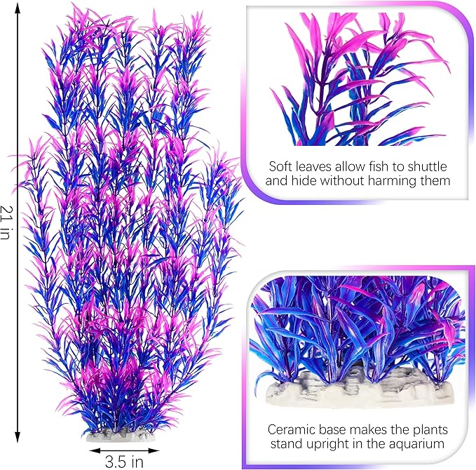 MyLifeUNIT Aquarium Plants, 21 Inches Tall Plastic Fish Tank Plants for Fish Tank Decorations and Aquarium Decor (Purple)
