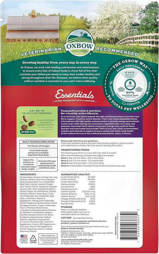 Oxbow Essentials Ferret Food, Vitamin & Mineral Rich Formula for Ferret, High Protein Food & High Fat, Small Animal Pet Products, Oxbow, Made in USA, 4 lb Bag