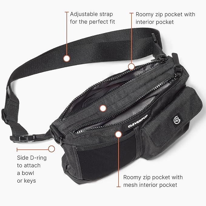 Dog Walk & Train Sling Bag - Hands-Free 2-In-1 Treat Pouch, Poop Bag Holder, Clicker, Phone Pocket - Crossbody/Fanny Pack, Adjustable Strap - Graphite