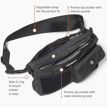 Dog Walk & Train Sling Bag - Hands-Free 2-In-1 Treat Pouch, Poop Bag Holder, Clicker, Phone Pocket - Crossbody/Fanny Pack, Adjustable Strap - Graphite
