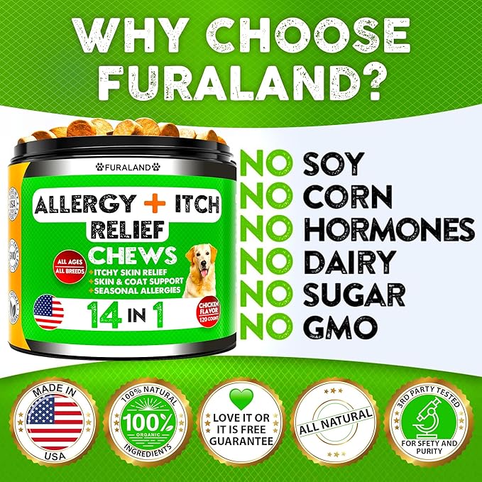 Dog Allergy Relief Chews - Dog Itch Relief - Omega 3 Fish Oil + Probiotics - Itchy Skin - Seasonal Allergies - Anti Itch Support & Hot Spots - Immune Supplement for Dogs