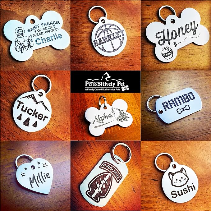 Stainless Steel Custom DEEP Engraved Pet ID Tags Personalized Front/Back Dog Tags for Dogs and Cats - Military Dog Tag 7/8" x1-1/2 (2-Side Engraving)