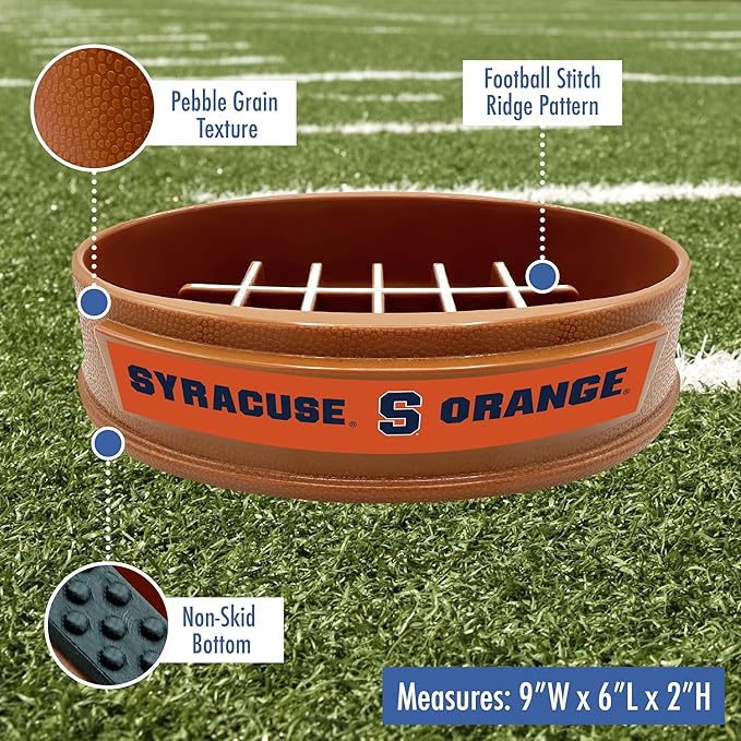 NCAA Super-Bowl - Syracuse Orange Slow Feeder Dog Bowl. Football Design Slow Feeding Cat Bowl for Healthy Digestion. Non-Slip Pet Bowl for Large & Small Dogs & Cats