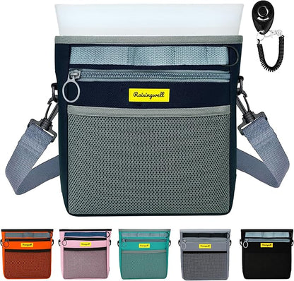 Dog Treat Pouch with Magnetic Closure 4-Cup Silicone Bag Fanny Pack Holder with Clicker 4 Ways to Wear Front Pocket Fits All Phones Ideal for Leash, Pet Walking and Training（Blue）